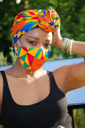 African Print Kente Facemask and Headwrap Set - Ashanti