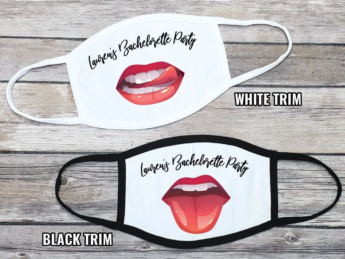 Bachelorette Party Lips Face Mask with Personalized Text - Set of 5 Masks
