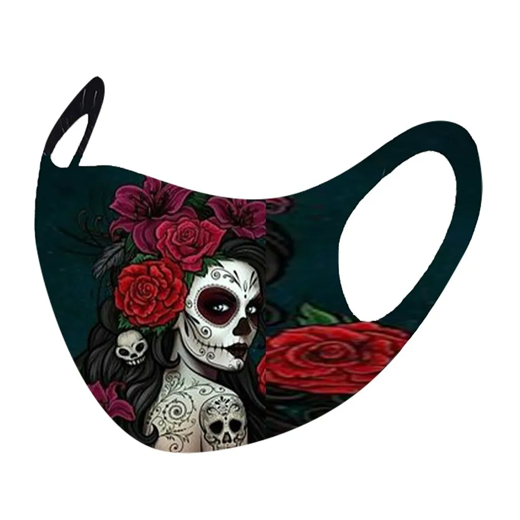 Bloody Rose 3d Print Gothic Punk Face Mouth Mask Reusable Dust Mask Washable Mascarillas Face Shield Masque Foggy Haze Halloween