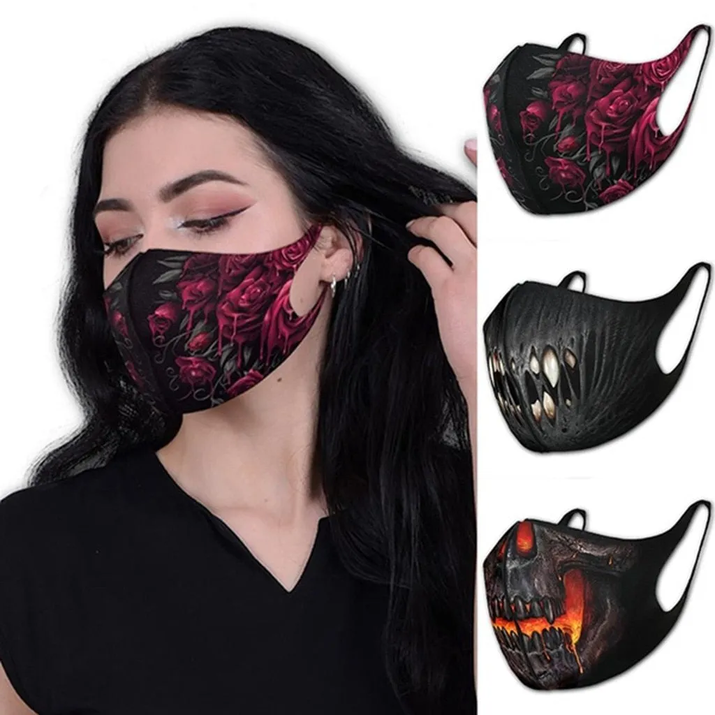 Bloody Rose 3d Print Gothic Punk Face Mouth Mask Reusable Dust Mask Washable Mascarillas Face Shield Masque Foggy Haze Halloween