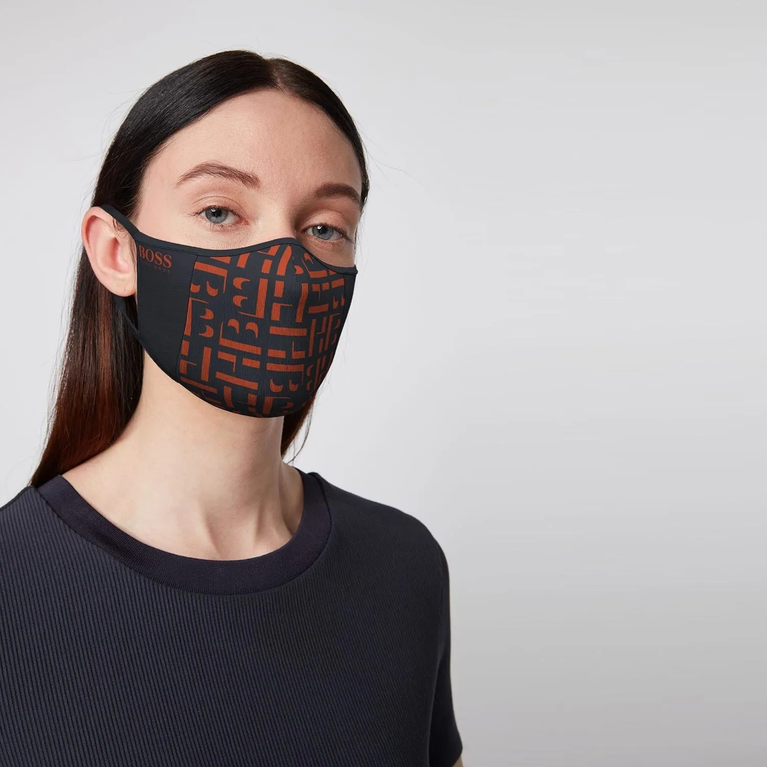 BOSS Face Mask in Charcoal & Orange