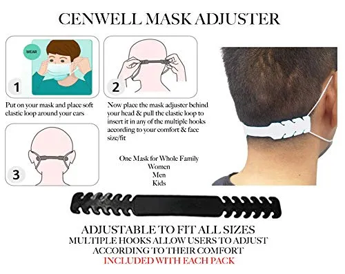 Cenwell 5 Pcs 100% Cotton 3d Mask with Adjustable Earloop, Ear Saver Strap & Meltblown Filter, Printed, Breathable, Reusable, Washable Designer Fabric Face Mask for Men, Women & Teens