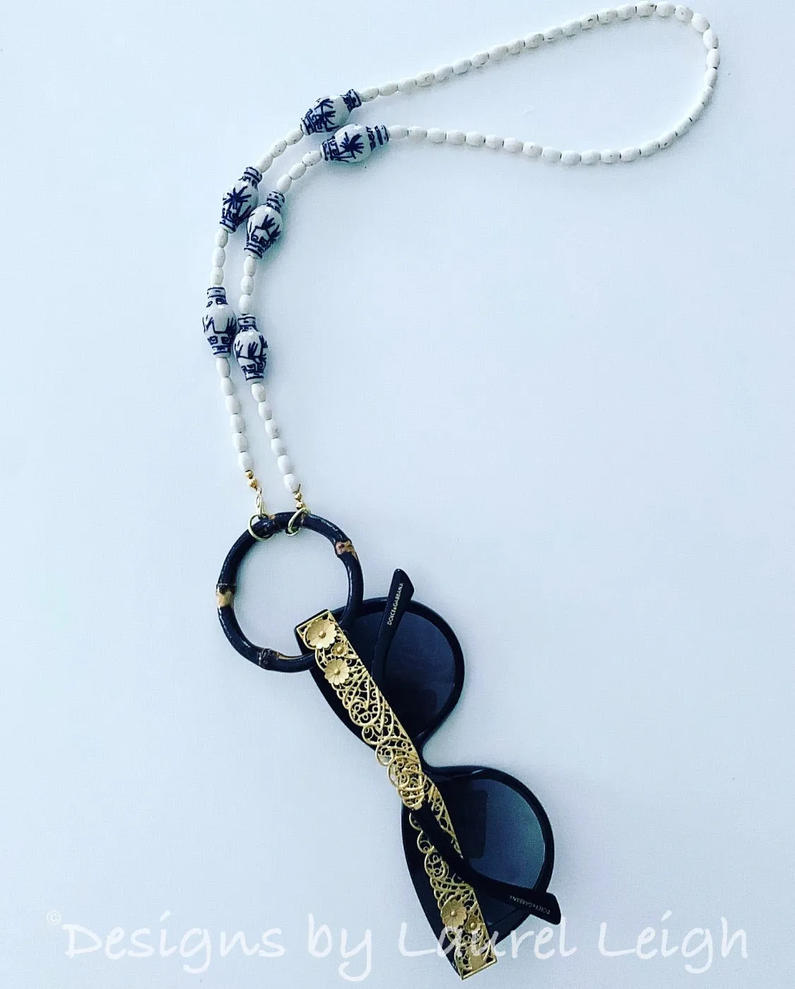 Chinoiserie Ginger Jar & Bamboo Eyeglass / Sunglass / Mask Holder / Lanyard Chain / Necklace