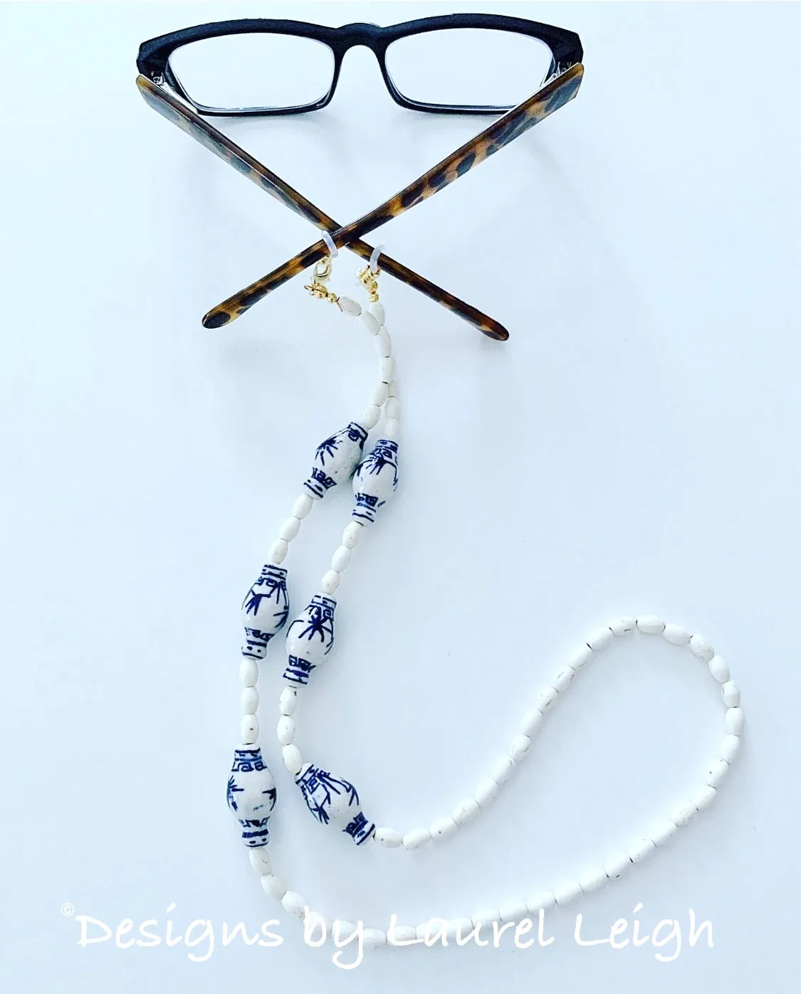 Chinoiserie Ginger Jar & Bamboo Eyeglass / Sunglass / Mask Holder / Lanyard Chain / Necklace