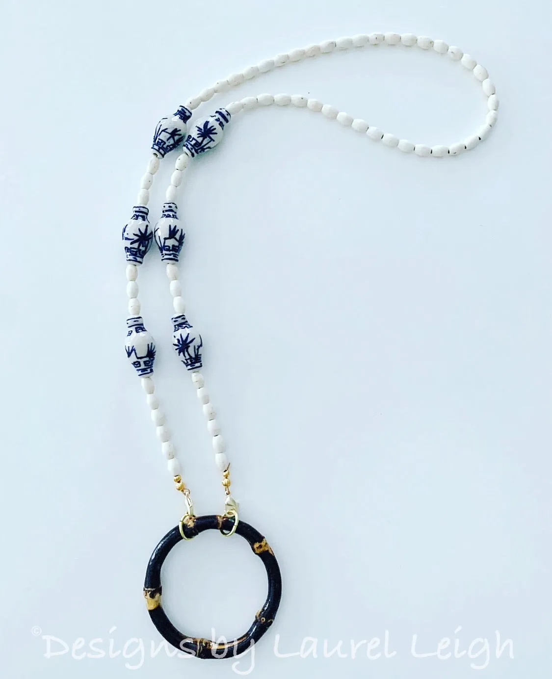 Chinoiserie Ginger Jar & Bamboo Eyeglass / Sunglass / Mask Holder / Lanyard Chain / Necklace