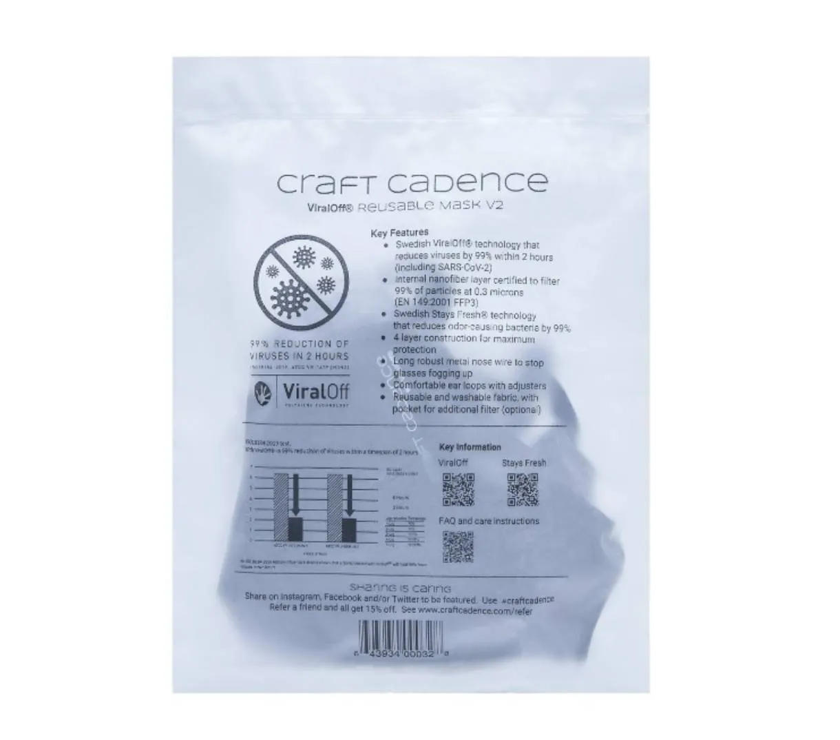 Craft Cadence Nanofiber Mask with ViralOff® v2.0 (2 pack)