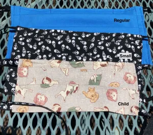 Face Masks Now in Three sizes Regular, Small and Child 100% Cotton Handmade