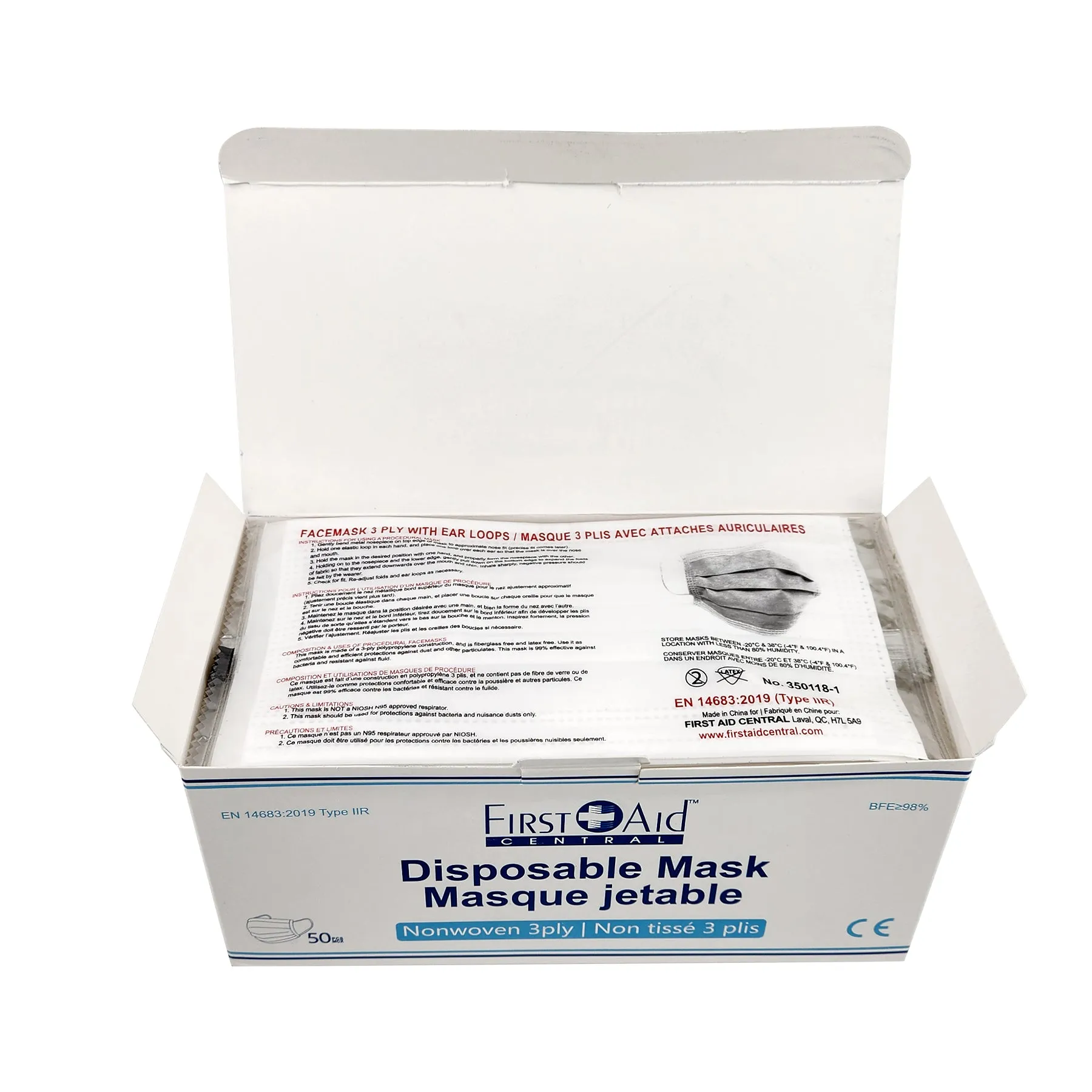 Face Masks, Type 2R Standard,  3-Ply  - Box of 50