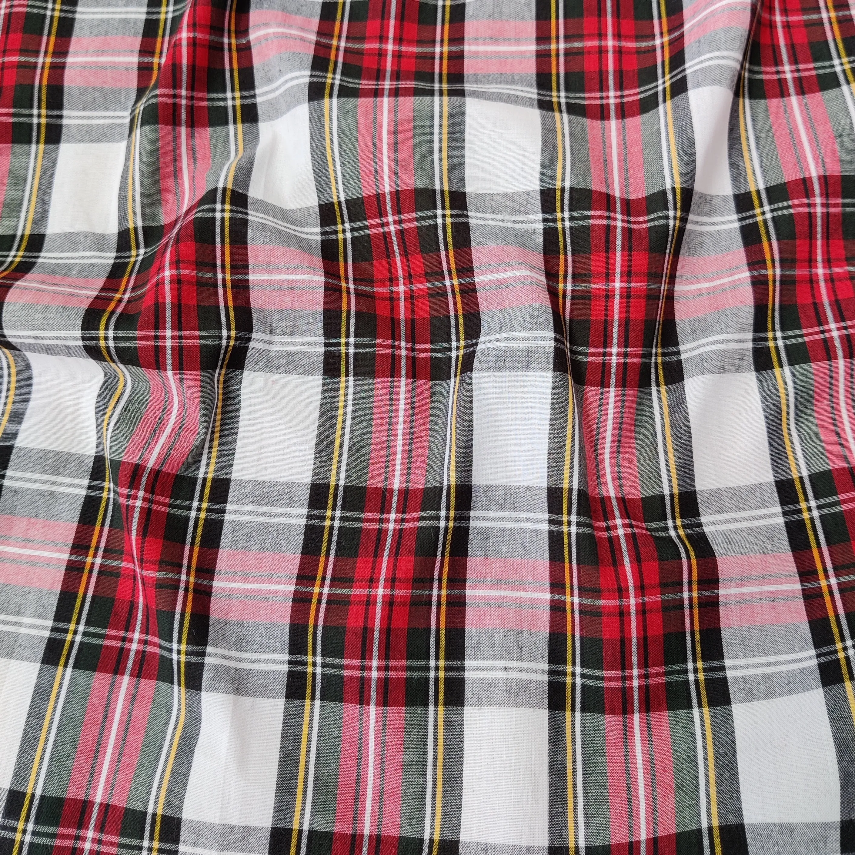 FS660_1 White Tartan Poly Cotton Fabric