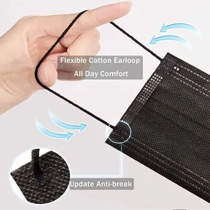 LIVYOR Non-Woven Fabric Disposable 3 Layer Surgical Face Mask With Nose Clip and Soft Ear Loops for Unisex (100, Black)