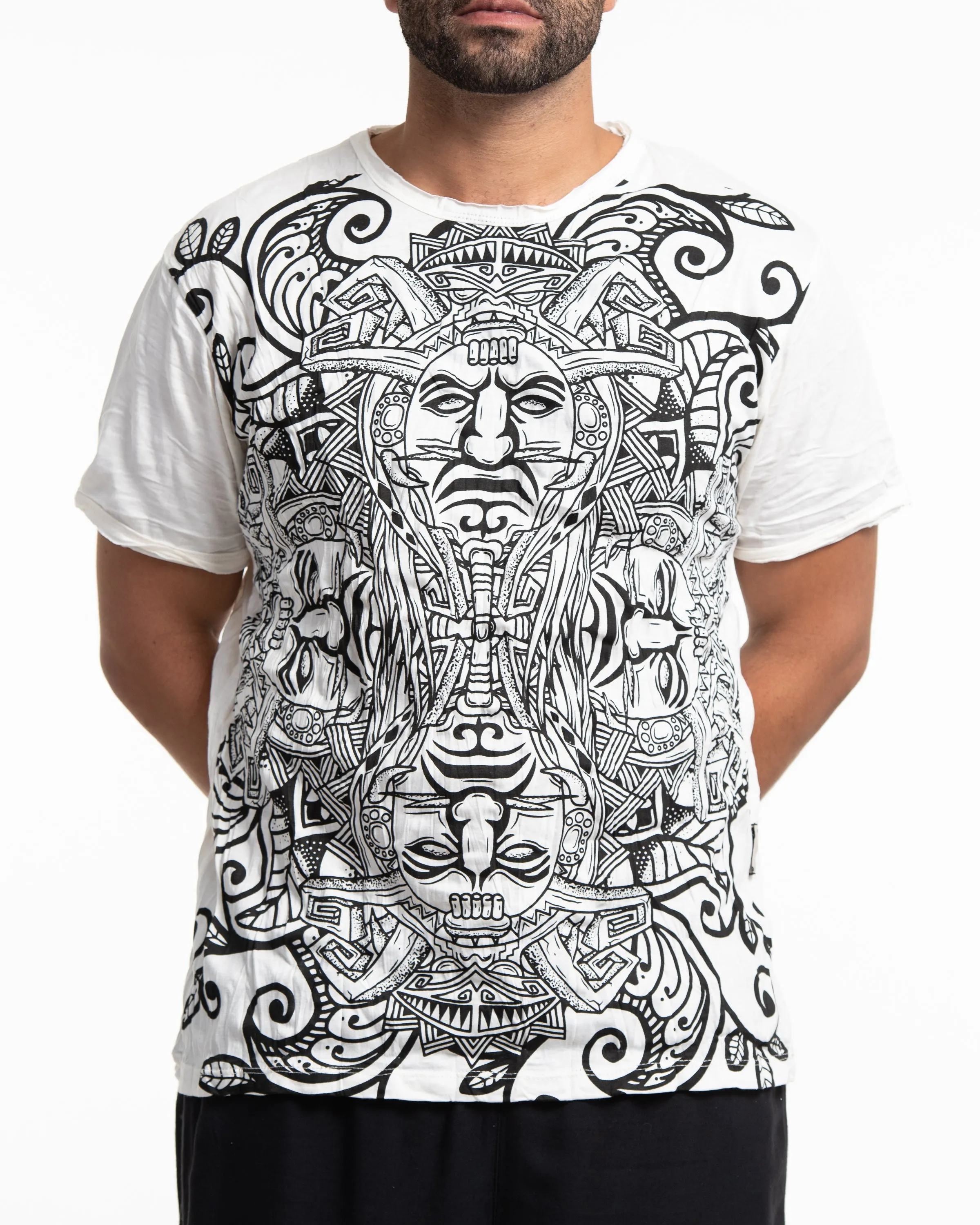 Mens Tribal Masks T-Shirt in White