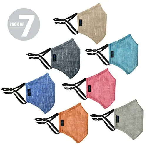 OxiClear Handloom Linen Anti-Pollution Face Mask, 3-Layer Super Breathable, Washable & Reusable (Pack of 7)