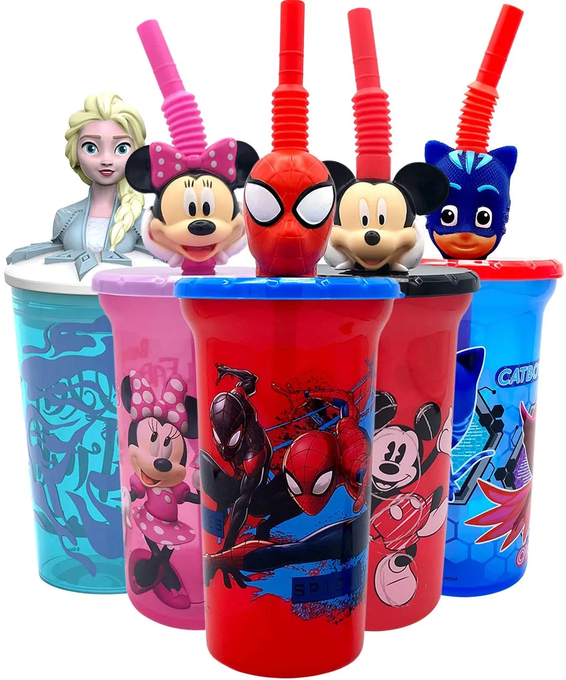 PJ Masks Buddy Sips Water Tumblers with Character Head Straw Drinkware - BPA free, 15 ounces