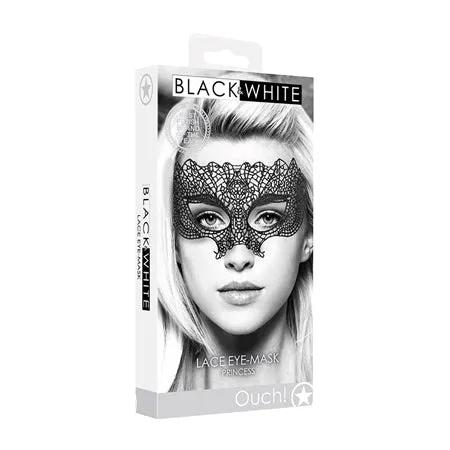 Shots Ouch Black & White Lace Eye Mask - Princess Black