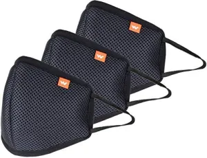Wildcraft Non Woven Fabric Hypashield Reusable Face Mask for Outdoor Protection (Large, Pack of 3, Black, Without Valve) for Unisex