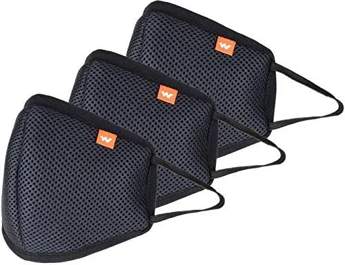 Wildcraft Non Woven Fabric Hypashield Reusable Face Mask for Outdoor Protection (Large, Pack of 3, Black, Without Valve) for Unisex