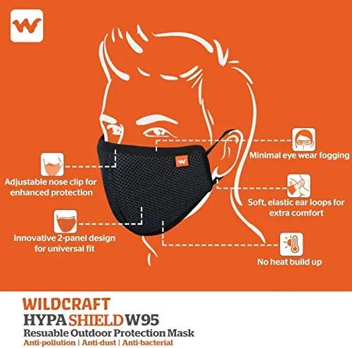 Wildcraft Non Woven Fabric Hypashield Reusable Face Mask for Outdoor Protection (Large, Pack of 3, Black, Without Valve) for Unisex