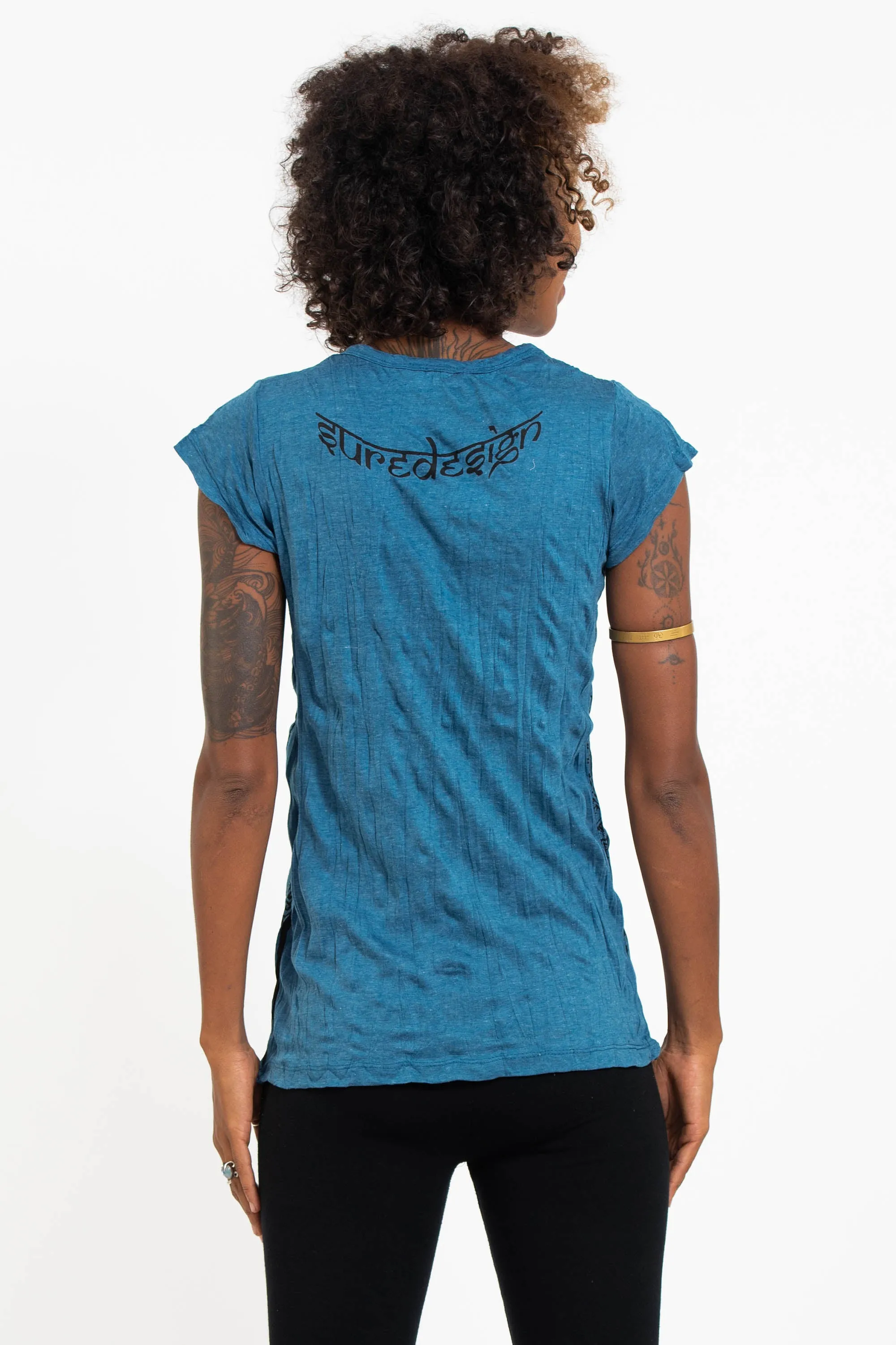 Womens Tribal Masks T-Shirt in Denim Blue